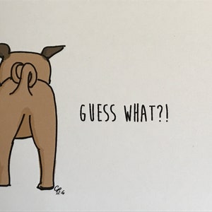 Pug Birthday Card, Pug Butt Birthday Card, funny dog card, inappropriate card, made on recycled paper, comes with envelope and seal image 1