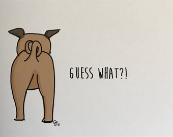 Pug Birthday Card, Pug Butt Birthday Card, funny dog card, inappropriate card, made on recycled paper, comes with envelope and seal