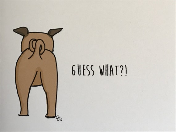Pug Birthday Card, Pug Butt Birthday Card, funny dog card, inappropriate card, made on recycled paper, comes with envelope and seal