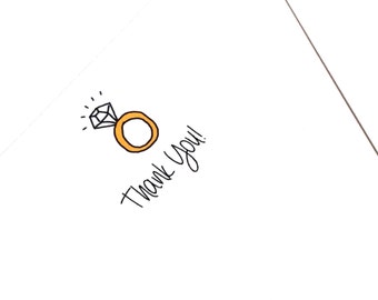 Set of 5 Flat Engagement Party Thank You Cards, With Ring Doodle, Casual Engagement made on recycled paper, come with envelopes and seals