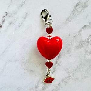 Red Heart Bag Charm Keychain | Bold Heart Keychain | Lip Charm Keychain | Romantic Purse Charm | Cute Backpack Accessory Gift