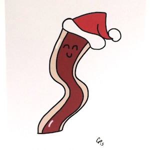 Bacon kerstkaart, grappige Bacon kaart voor mijn doodle, maakte op gerecycleerd papier, wordt geleverd met envelop en zegel