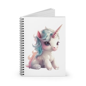 Baby Unicorn Spiral Notebook, Cute Unicorn Journal, Lined Notebook for Writing, Diary for Girls, Unicorn Lover Gift, Fantasy Stationery