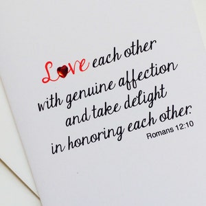 Christian Anniversary card Römer 12 10, Liebe Eachother mit echte Zuneigung, Chrstian Card, Bibel-Zitat, hergestellt aus Recycling-Papier, kommt w