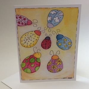Coccinelle carte d’anniversaire, joyeux anniversaire, belle dame, Carte Aquarelle coccinelle, papier recyclé, carte de coccinelle, livré avec enveloppe et sceau