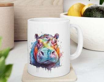 Hippopotamus Mug, Hippo Mug, Hippopotamus Cup, Hippo Cup, 11oz Colorful Hippo Ceramic Mug
