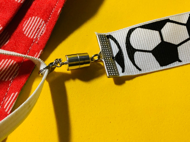 black and white safety clasp option available soccer ball 34 inches long Lanyard for face mask