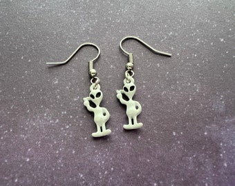 Alien Earrings, Gray Alien, Grey Alien, White Aien,  hypoallergenic for sensitive ears handmade