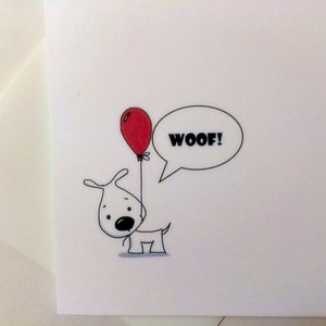 Woof hond is voor gelukkige verjaardag, kaart, hond verjaardagskaart, gemaakt op gerecycleerd papier, wordt geleverd met envelop en zegel