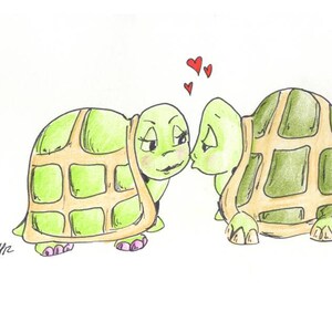 Schildpad liefde gelukkig verjaardag tekening kaart wordt geleverd met envelop en zegel, gemaakt op gerecycleerd papier