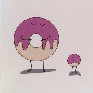 Ik voel je leeg zonder u, Miss You, Donut en Donut Hole Card, Cartoon tekenen, Made op gerecycleerd papier, wordt geleverd met envelop en zegel