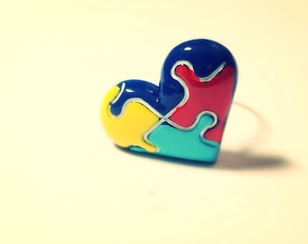 Autism Pin, Autism Awareness Puzzle Heart tie tack, lapel pin, brass, button, brooch, broche