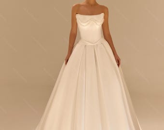 Royal Satin Corset Wedding Dress: Minimalist Princess Ball Gown