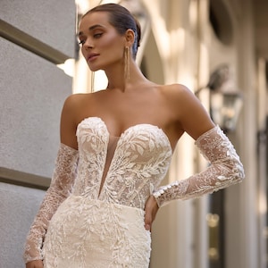 Sexy Mermaid Wedding Dress, Lace Fitted Mermaid Dress, Modern Luxury Wedding Dress, Royal Sexy Wedding Dress,Unique Fish Style Wedding Dress