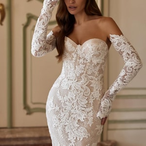 Mermaid wedding dress, Sexy Wedding Dress, Mermaid Bridal Dress With Long Sleeves,Corset Wedding dress With Long Sleeves,Couture Dress