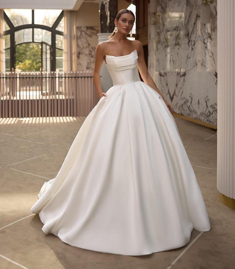 Royal Satin Corset Wedding Dress: Minimalist Princess Ball Gown - Etsy