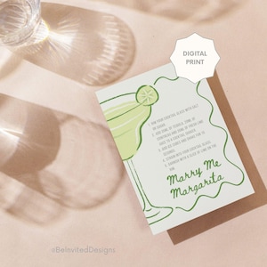 Marry Me Margarita Cocktail Receptkaart Digitale Print Poster - Vrijgezellenfeest bruiloft vrijgezellenfeest cocktail maken - Home Decor