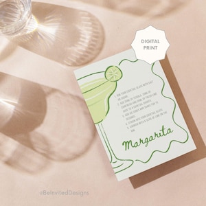 Ricetta per cocktail Margarita, poster con stampa digitale - Addio al nubilato, addio al nubilato, matrimonio, addio al nubilato, cocktail fai da te - Decorazione per la casa