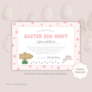 Invitación a la búsqueda de huevos de Pascua del Conejo de Pascua - Plantilla editable para impresión digital instantánea - Hazlo tú mismo, divertida, personalizada, para cualquier edad, último minuto, rosa