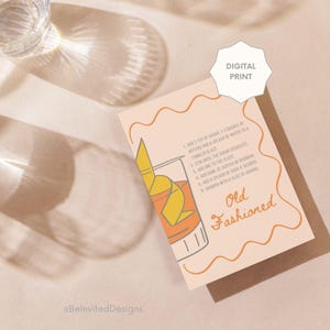 Old Fashioned Cocktail Recipe Card Digital Print Poster - Hen Do Bachelorette Wedding Party Bridal Shower DIY Cocktail Making - Home Decor