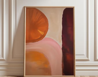 Impression murale abstraite chaleureuse, peinture minimaliste moderne en orange, rose et bordeaux, décoration d'intérieur géométrique contemporaine