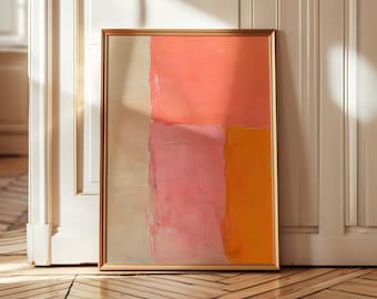Abstract Color Block Wall Art, Modern Pink and Orange Geometric Painting, Contemporary Home Decor Print