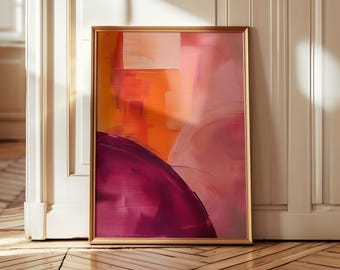Art mural numérique abstrait vibrant, impression d'art moderne rose et orange, affiche géométrique colorée, téléchargement instantané, décoration contemporaine