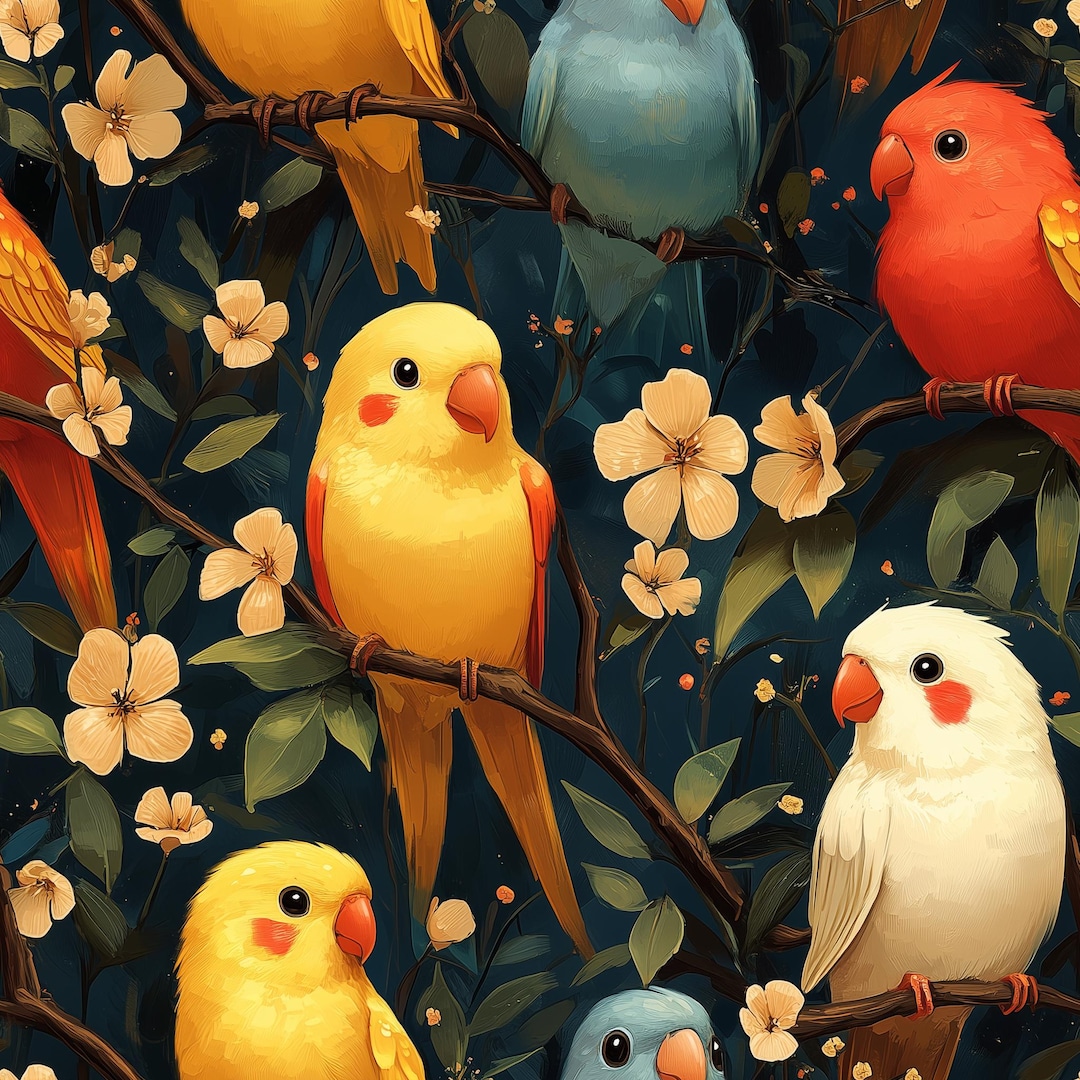 Parrot Backround Pattern Colorful Parrots Seamless Pattern | Tropical Birds Digital Paper ...