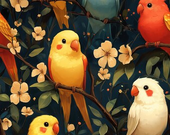 Colorful Parrots Seamless Pattern | Tropical Birds Digital Paper | Jungle Animal Print | Exotic Wallpaper Design | Kids Fabric