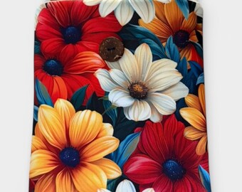 Funda impermeable con estampado floral para libros – Protector acolchado para libros y tabletas, hecho a mano.