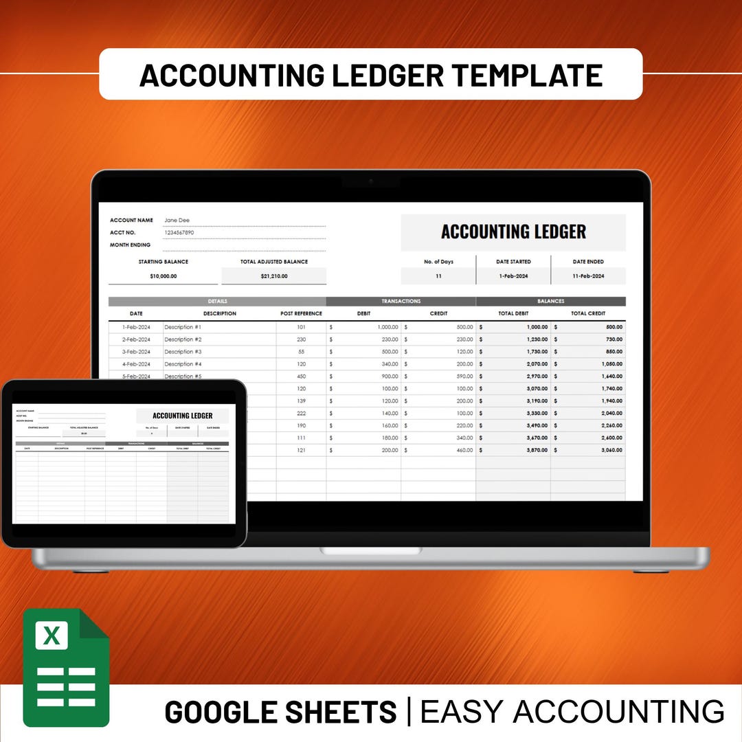 Accounting Ledger Template, Digital Download, Editable Google Sheets ...