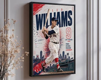 Ted Williams Boston Red Sox Wall Art - Vintage Baseball Player Print, Fenway Park Artwork, Retro Sports Decor, Iconic Athletic Memorabilia