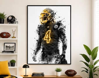 Póster de DK Metcalf, arte mural de los Pittsburgh Steelers, impresión en lienzo para habitación infantil, decoración deportiva, regalo para la cueva del hombre de la NFL