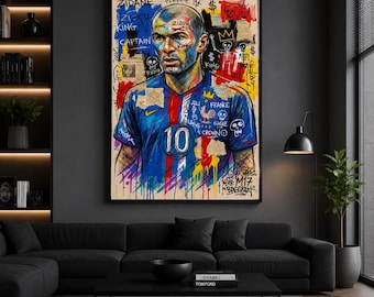 Lienzo impreso de Zidane - Obra de arte del ícono del fútbol francés