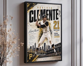 Roberto Clemente Wall Art Print - Retro Baseball Art Featuring Pittsburgh Pirates Legend - Unique Sports Decor for Fans - Perfect Gift for