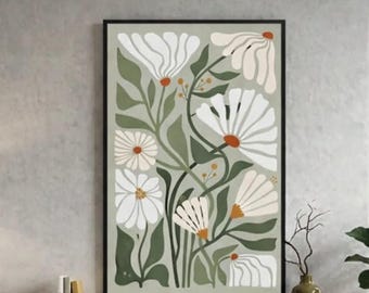 Boho Floral Print, Abstract Wall Art, Vintage Flower Market Poster, Flower Living Decor