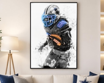 Póster de CeeDee Lamb, lienzo impreso de los Dallas Cowboys de la NFL, arte mural deportivo neón, decoración para habitación infantil, regalo de fútbol para cueva de hombre, marco para el hogar