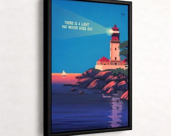 Nautical Lighthouse Poster, Inspirational Sea Quote Print, Coastal Wall Decor, Sunset Ocean Artwork Gift
