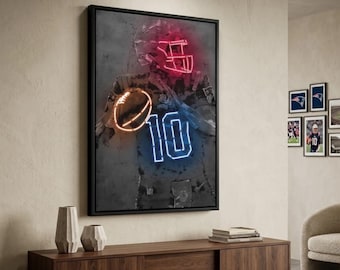 Lienzo impreso de Justin Herbert, arte deportivo neón (varios tamaños)