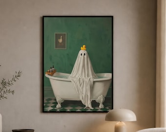 Póster victoriano de fantasma para pared de baño, lámina gótica Dark Academia, decoración Cottagecore de bruja embrujada.