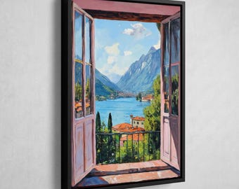 Mediterranean Window View Print, Fauvism Style Landscape Art, Italian Coastal Wall Decor, Matisse Inspired Poster