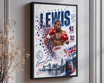 Lennox Lewis Wall Art: Heavyweight Champion Boxing Decor with London Skyline, 41 Career Wins and 32 Knockouts