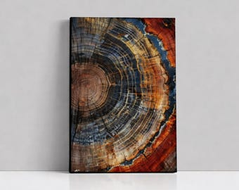 Organic Wood Slice Wall Art, Petrified Tree Rings Canvas, Nature Inspired Abstract Decor, Rustic Artwork
