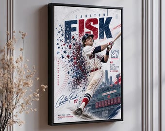 Carlton Fisk Boston Red Sox Wall Art - Vintage Baseball Legends Print for Fan Cave Decor, Iconic Fenway Park Design