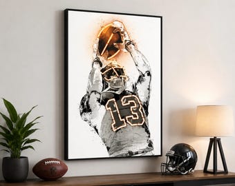 Odell Beckham Jr New York Giants Canvas Poster, Neon Football Print, Player Decor, Sports Man Cave Gift, Fan Art