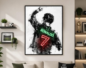 Póster de Cristiano Ronaldo, lámina decorativa de fútbol para pared, lienzo de estrella del fútbol, obra de arte de acción de CR7, decoración para habitaciones infantiles y cuevas de hombres.