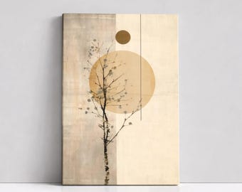 Wabi Sabi Japandi Wall Decor, Abstract Botanical Canvas, Neutral Zen Art Print, Minimalist Home Poster