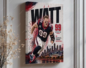 J.J. Watt Wall Art Print - Houston Texans Football Star Artwork, NFL Sports Decor, Unique Gift for Fans, Home or Office Framed Art