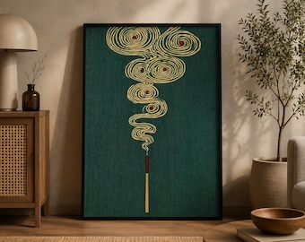 Japanese Incense Wall Art – Minimalist Zen Smoke Print, Modern Abstract Home Decor, Meditation & Calm Room Poster