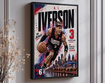 Allen Iverson Wall Art | 76ers Basketball Legend | Vintage Style Print | Iconic Sports Decor | Home or Office Decor | Fan Gift | 8x10 Size